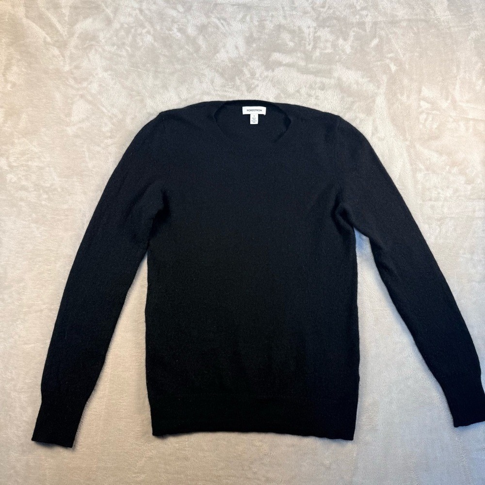 Nordstrom 100% Cashmere Black Crewneck Sweater Size S | Soft Classic Pullover